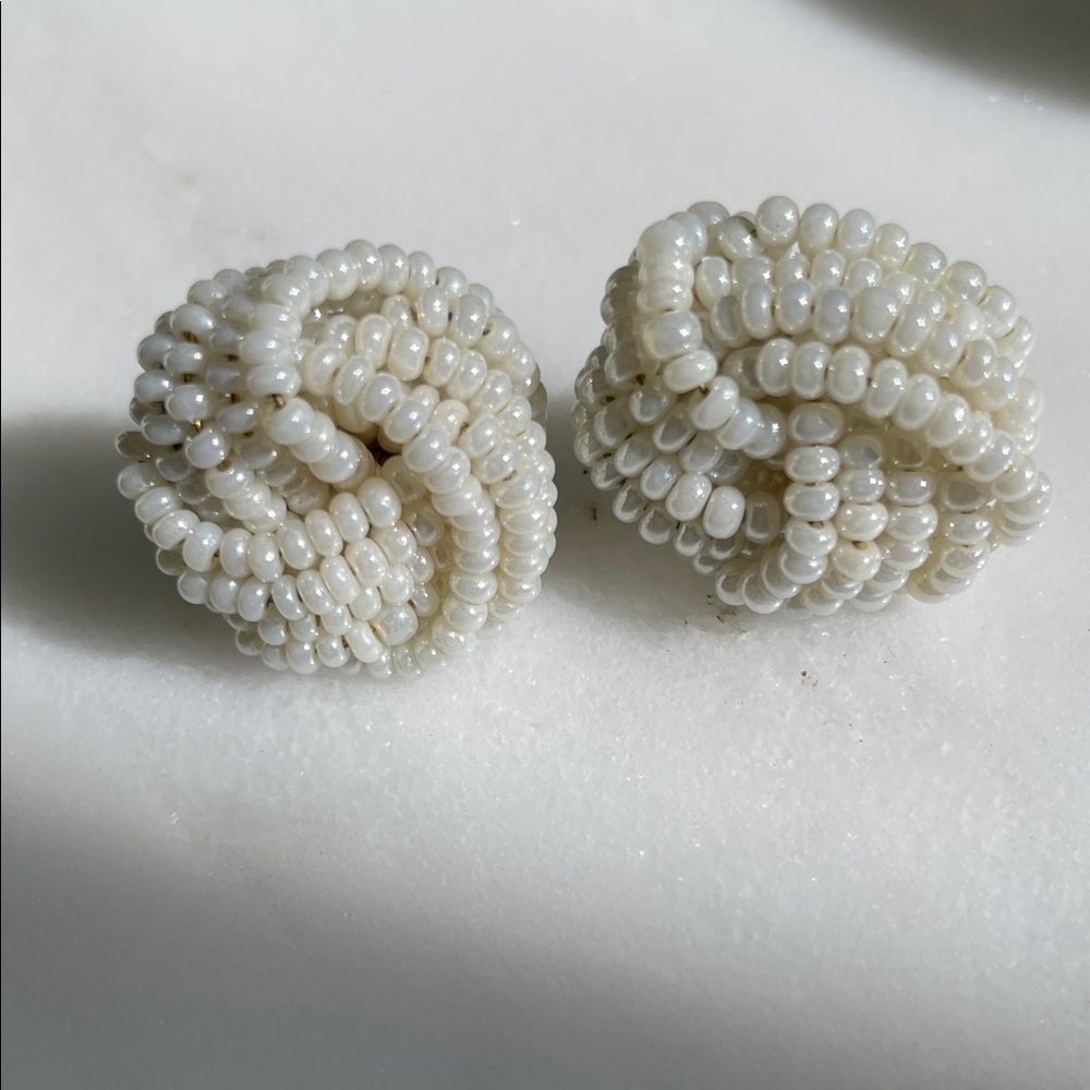 White Beaded Knot Earrings - Women Jewelry